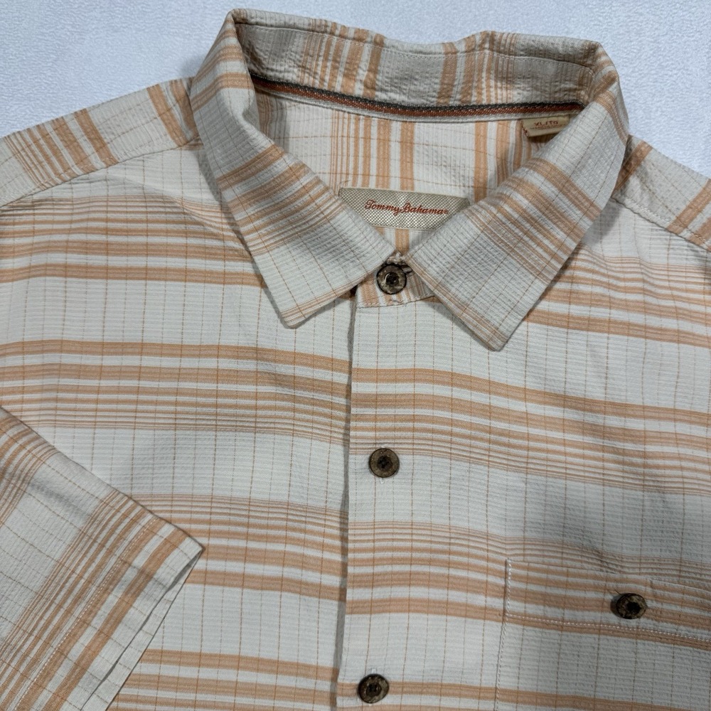 Tommy Bahama Men's XL‎ Hawaiian Camp Shirt 100% Silk Orange Plaid Short Sleeve